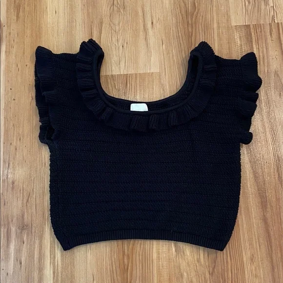 TWO H&M cropped crochet ruffled sweaters - cotton blend! L and XL - Picture 4 of 8